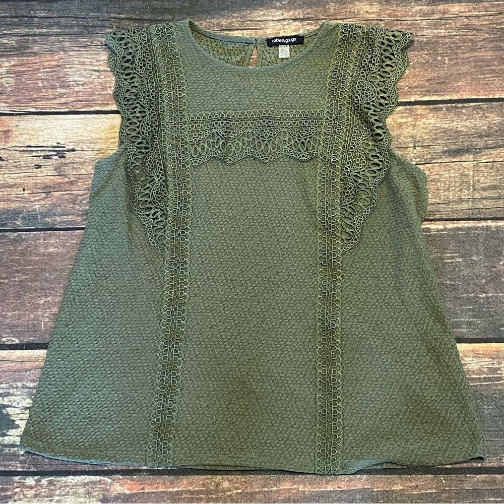 Cable & Gauge Olive Green Lace Trim Sleeveless Top Size XL